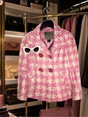 Vintage Mac & Jac Pink Houndstooth Peacoat Jacket NWT Size S